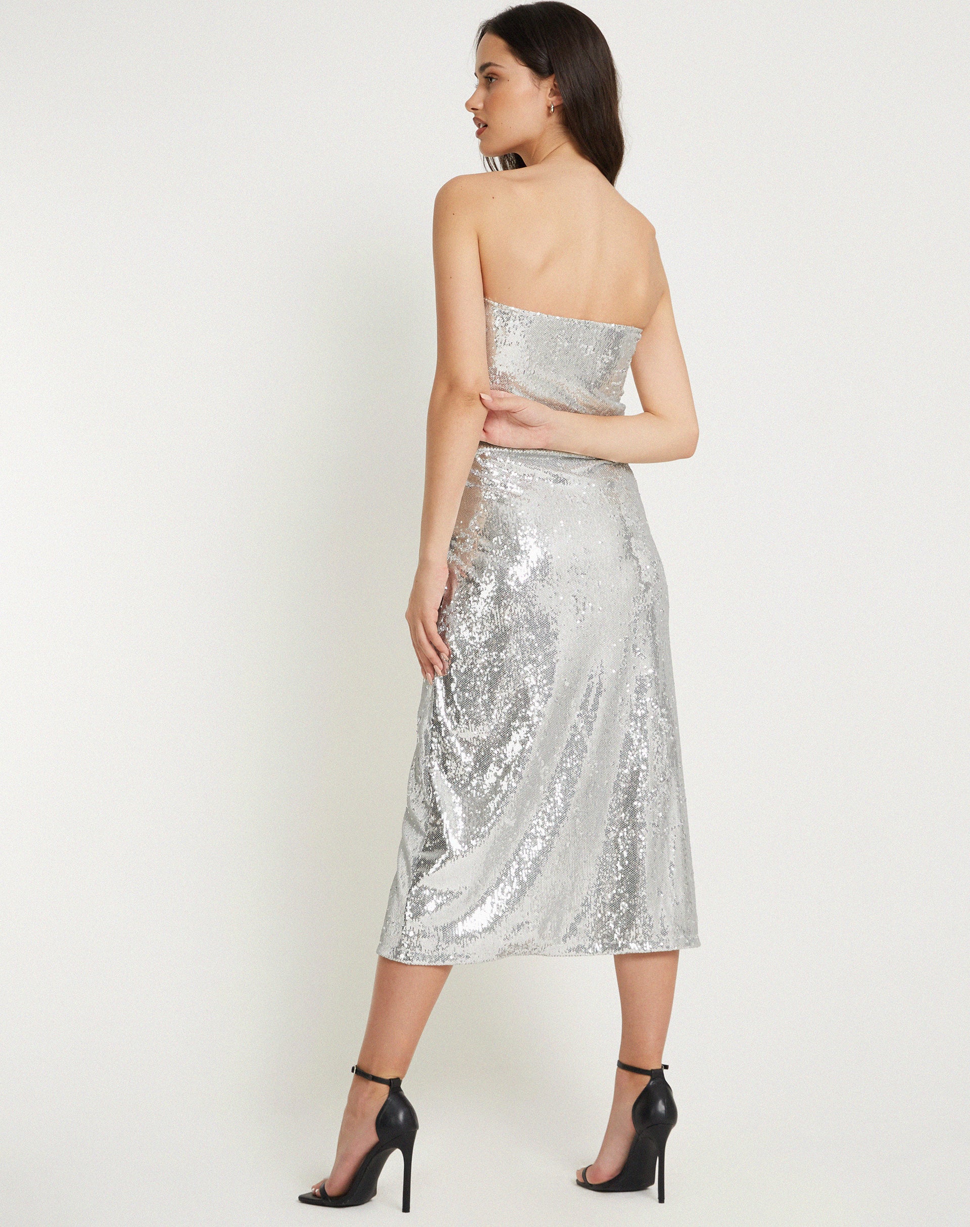 Cleosa Bandeau Maxi dress in Silver Chrome - Image 7