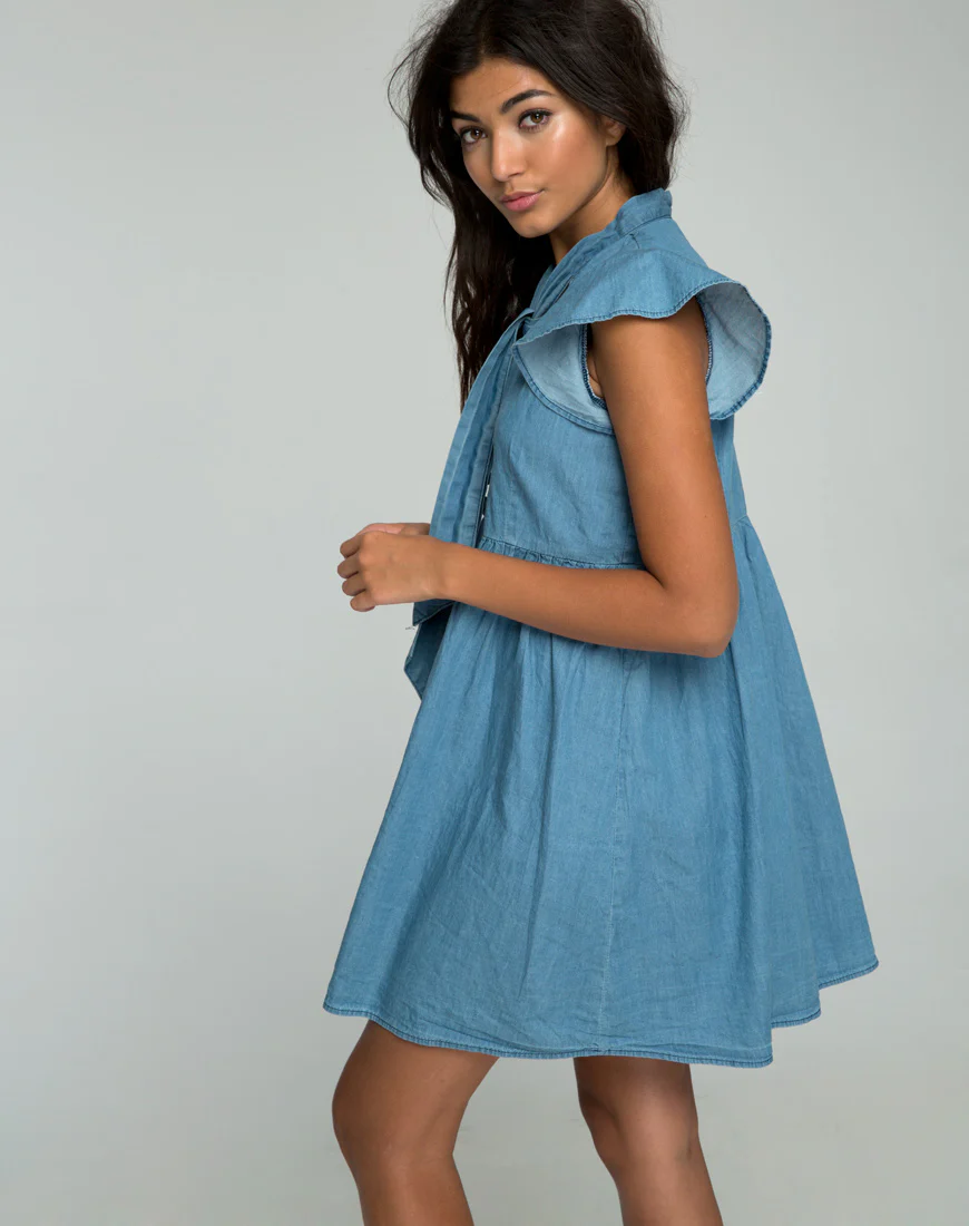 Cloten Babydoll Dress in Summer Wash Denim Chambray - Image 2