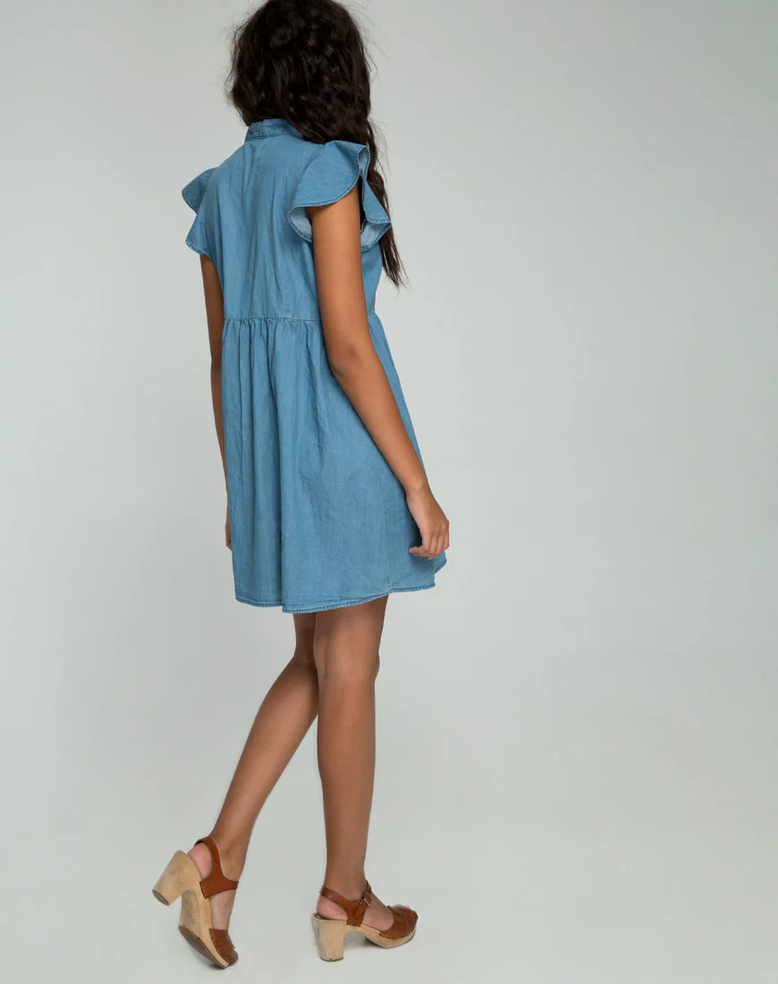 Cloten Babydoll Dress in Summer Wash Denim Chambray - Image 4