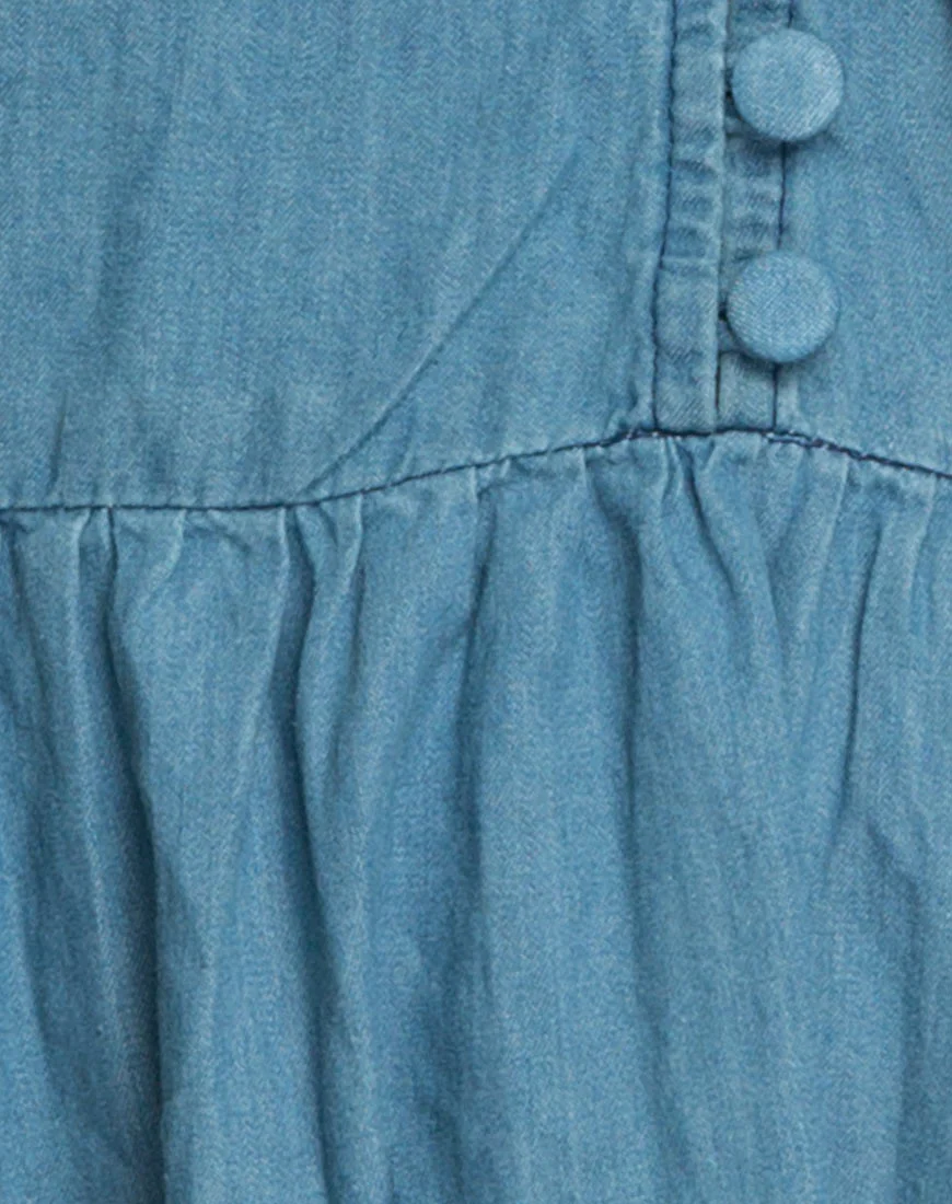 Cloten Babydoll Dress in Summer Wash Denim Chambray - Image 5