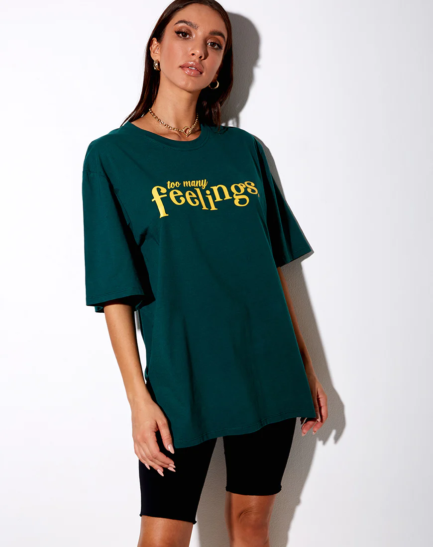 Cocoon Tee in Bottle Green "Too Many Feelings" - Image 2