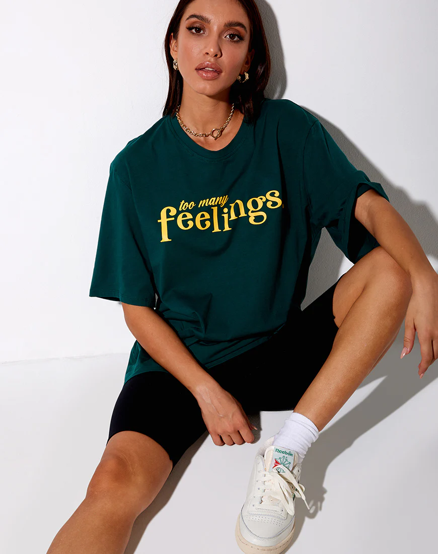 Cocoon Tee in Bottle Green "Too Many Feelings" - Image 3