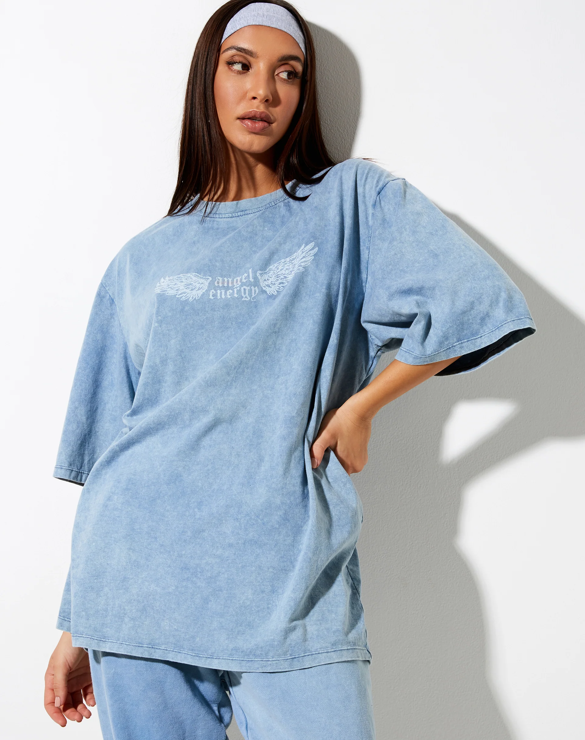 Cocoon Tee in Washed Blue 'Angel Energy' Wings - Image 4
