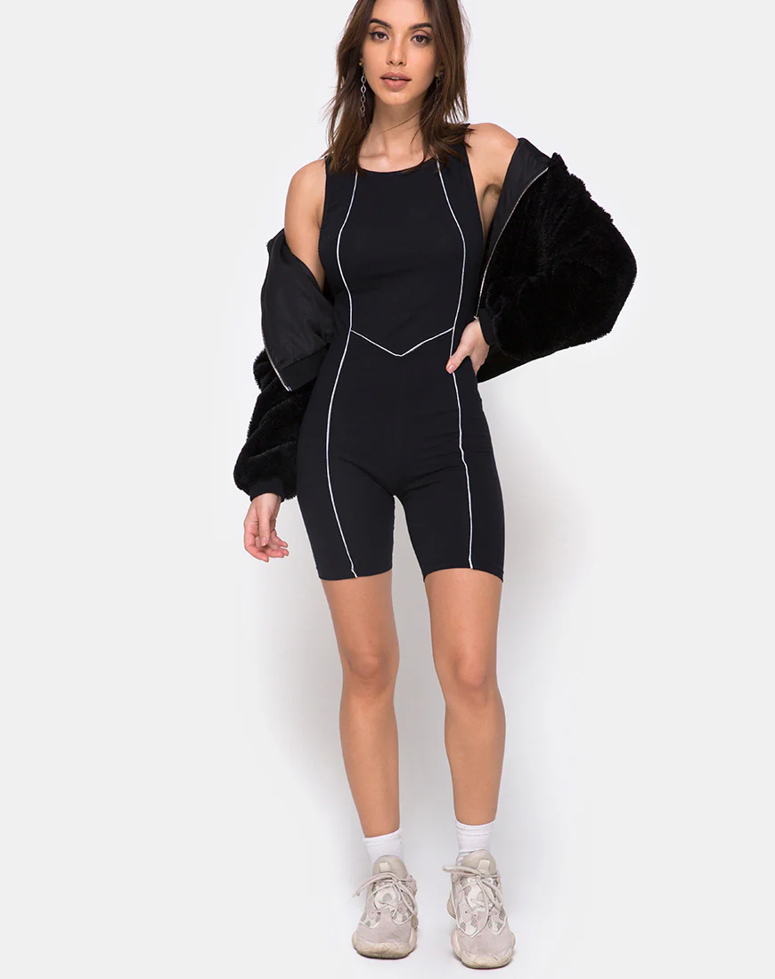 Coda Unitard in Black with Piping Line - Image 3