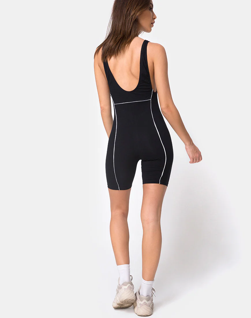 Coda Unitard in Black with Piping Line - Image 4