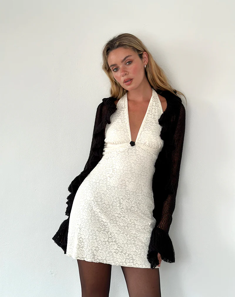 Codami Halter Neck Mini Dress in Rose Lace Ivory - Image 2
