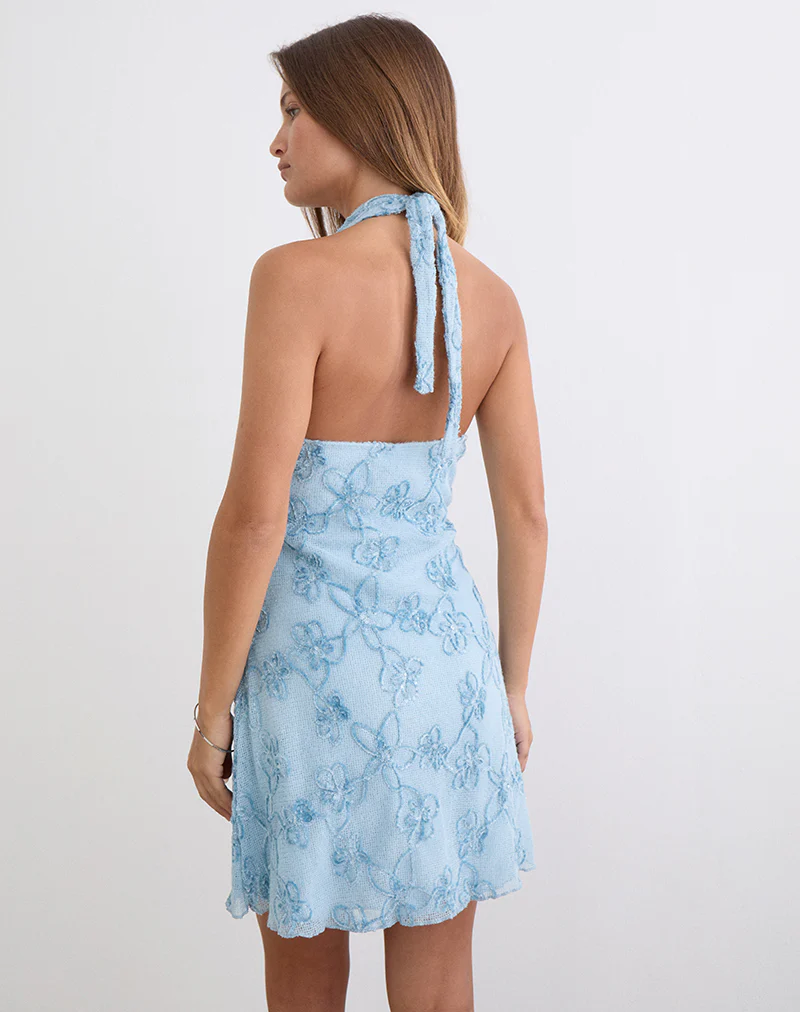 Codami Halterneck Mini Dress in Sequin Knit Pastel Blue - Image 3