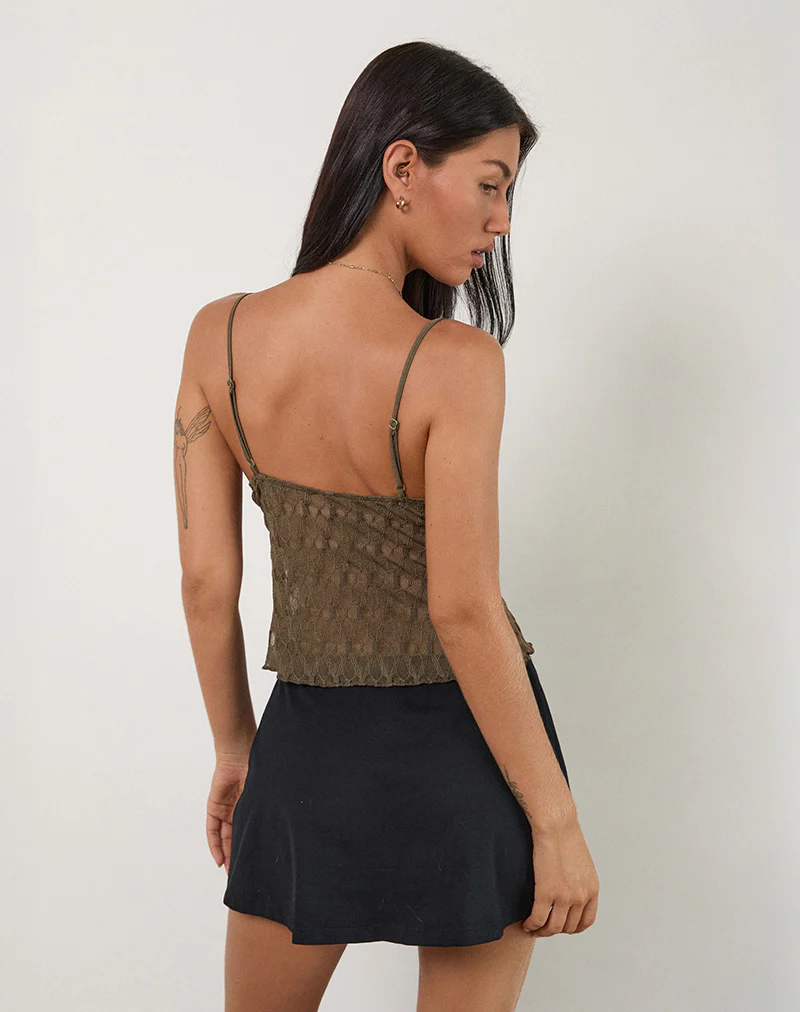 Cojira Cami Top in Textured Knit Mocha Brown - Image 3