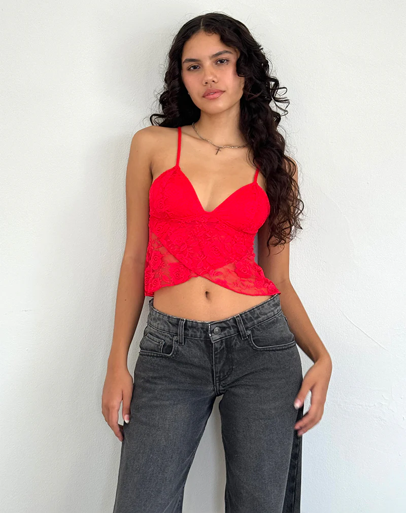 Cojira Lace Butterfly Top in Big Rose Red - Image 3