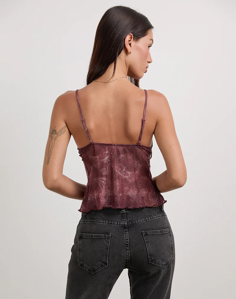 Cojira Top in Mesh Tonal Paisley Plum - Image 4