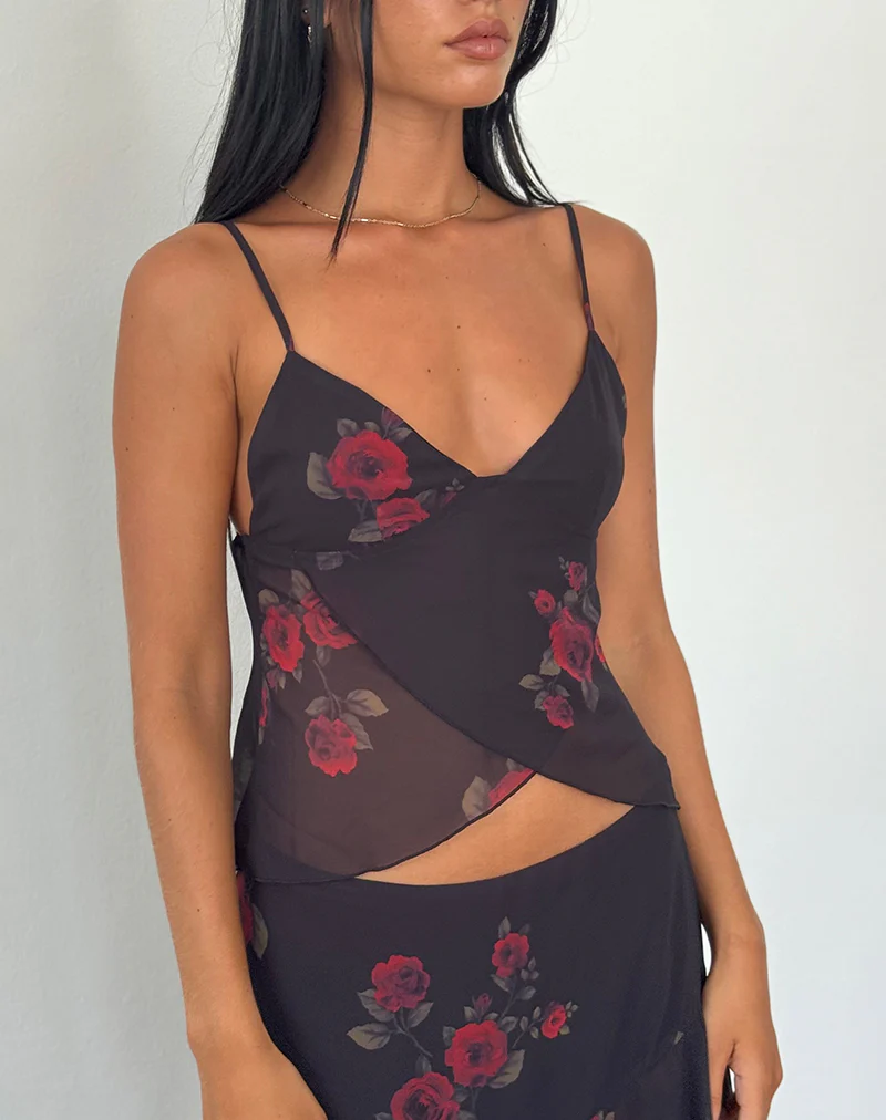 Cojira Mesh Butterfly Top in Vintage Roses Black - Image 2