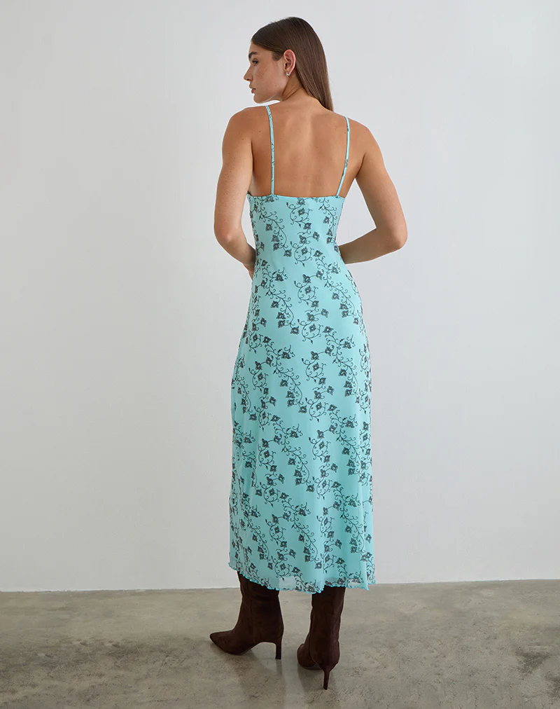 Collete Midi Dress in Winding Ivy Blue - Image 4
