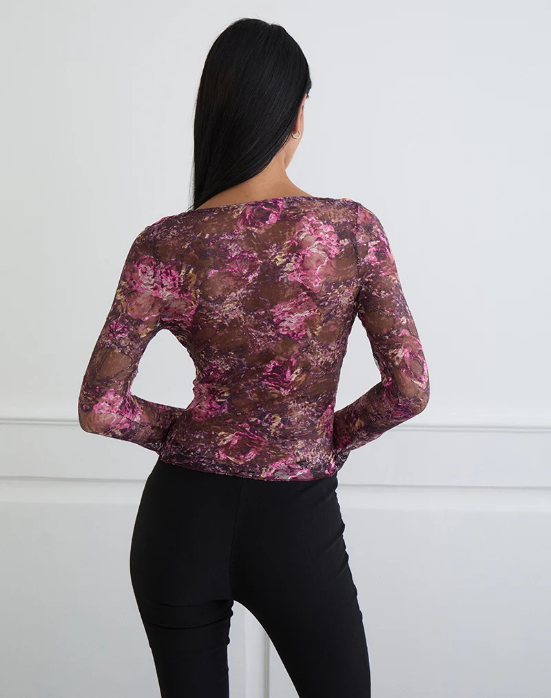 Copriva Top in Abstract Rose Pink and Plum - Image 4