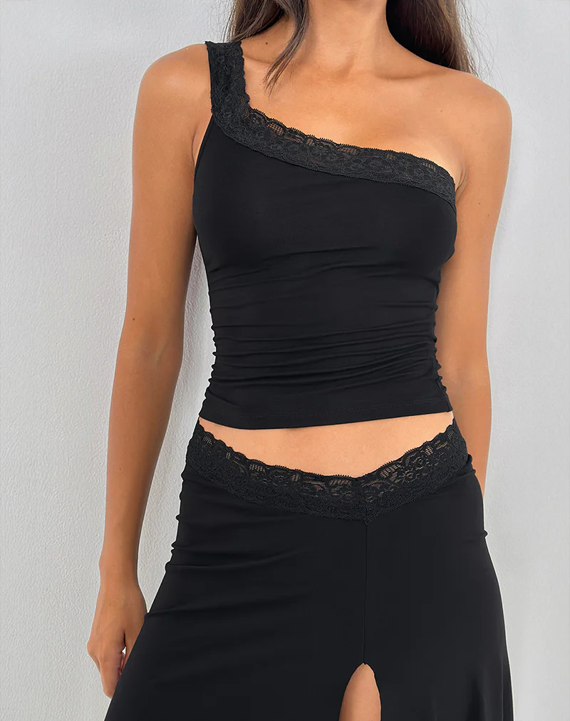 Cordia One Shoulder Top in Black - Image 2