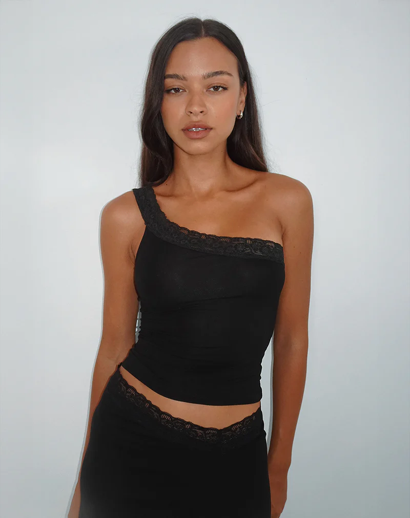 Cordia One Shoulder Top in Black - Image 4