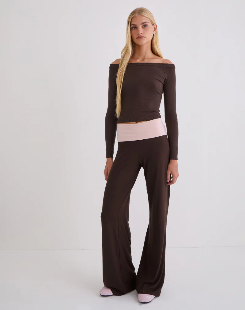 Coreta Foldover Trouser in Bitter Chocolate and Light Lilac