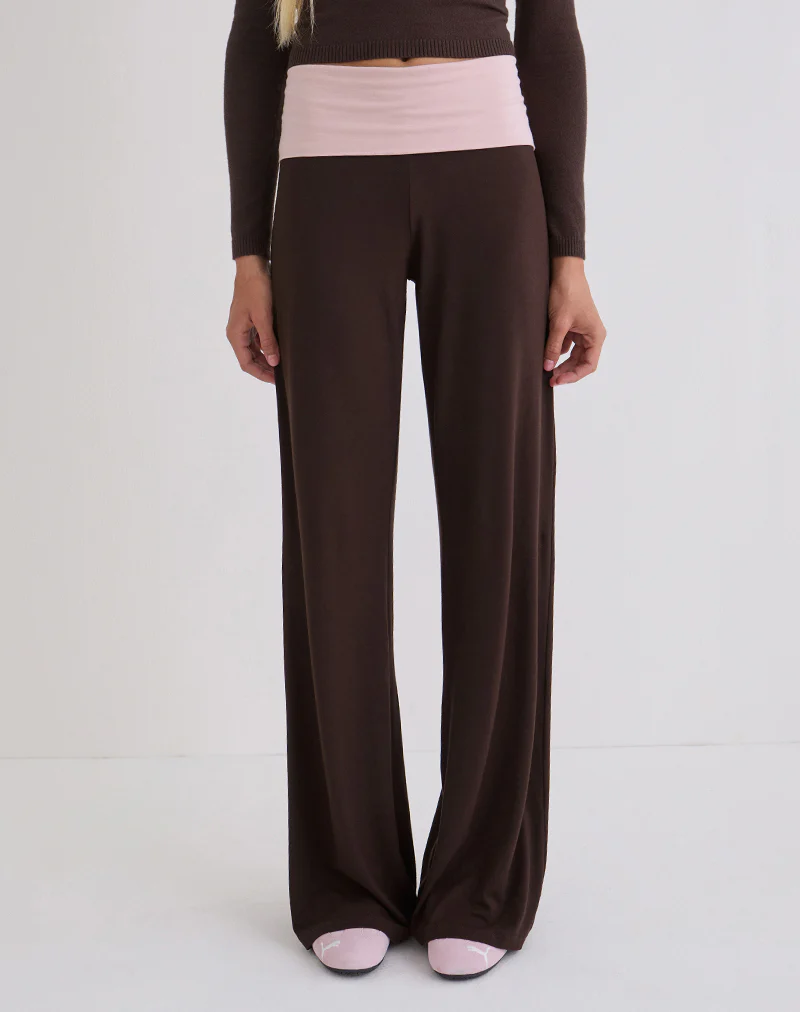 Coreta Foldover Trouser in Bitter Chocolate and Light Lilac - Image 2
