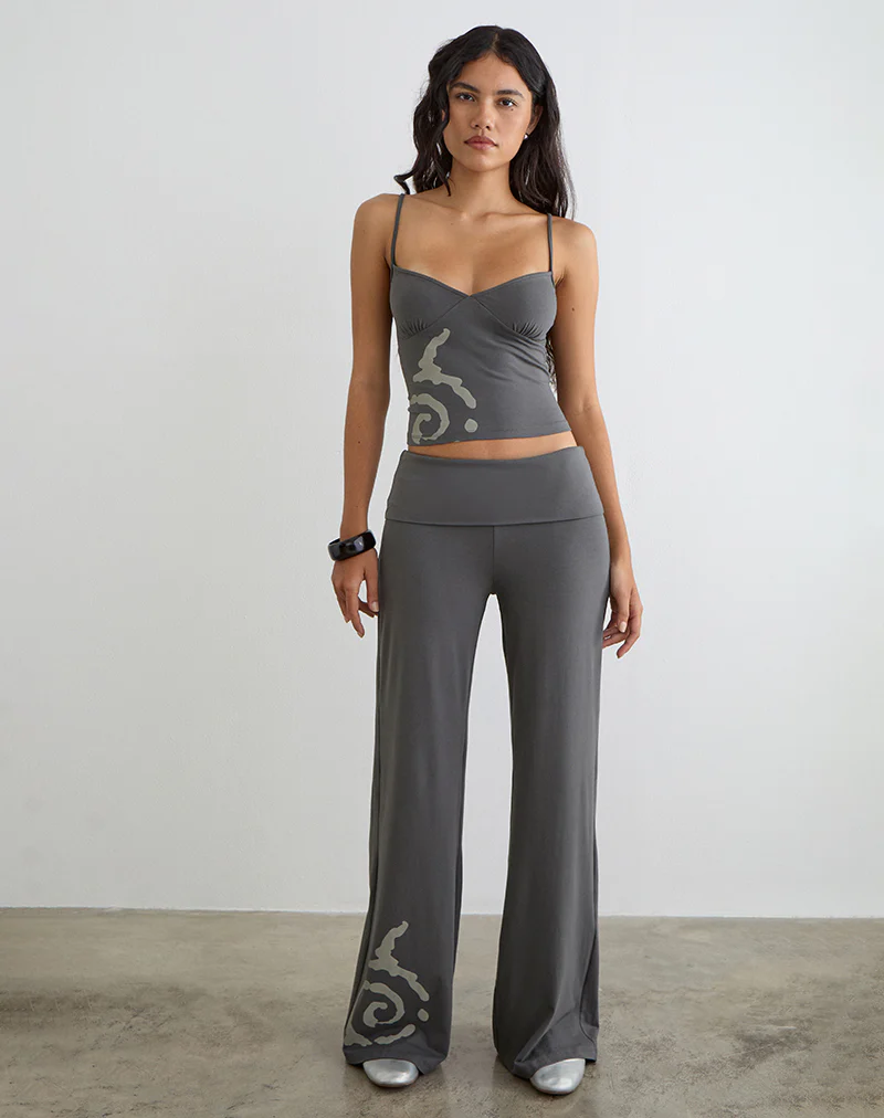 Coreta Foldover Trouser in Spiral Charcoal Grey - Image 4