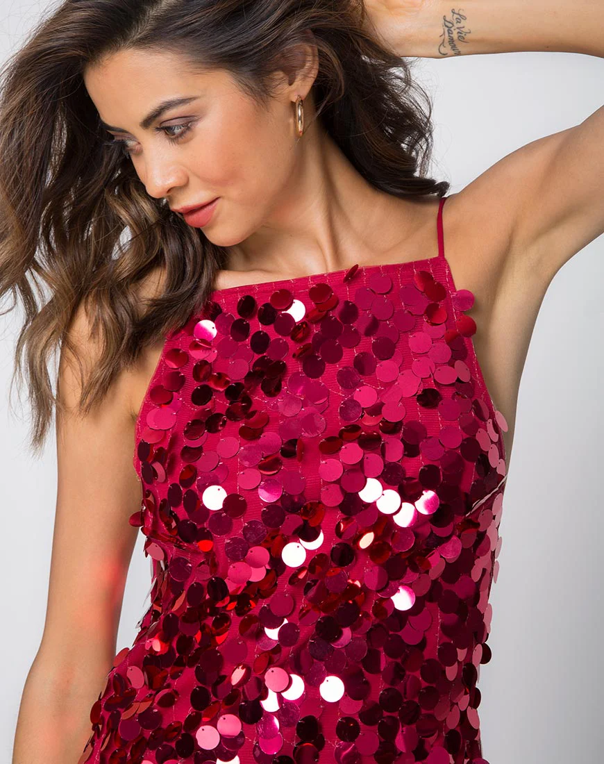 Corine Slip Dress in Red Cherry Disc Sequin - Image 2