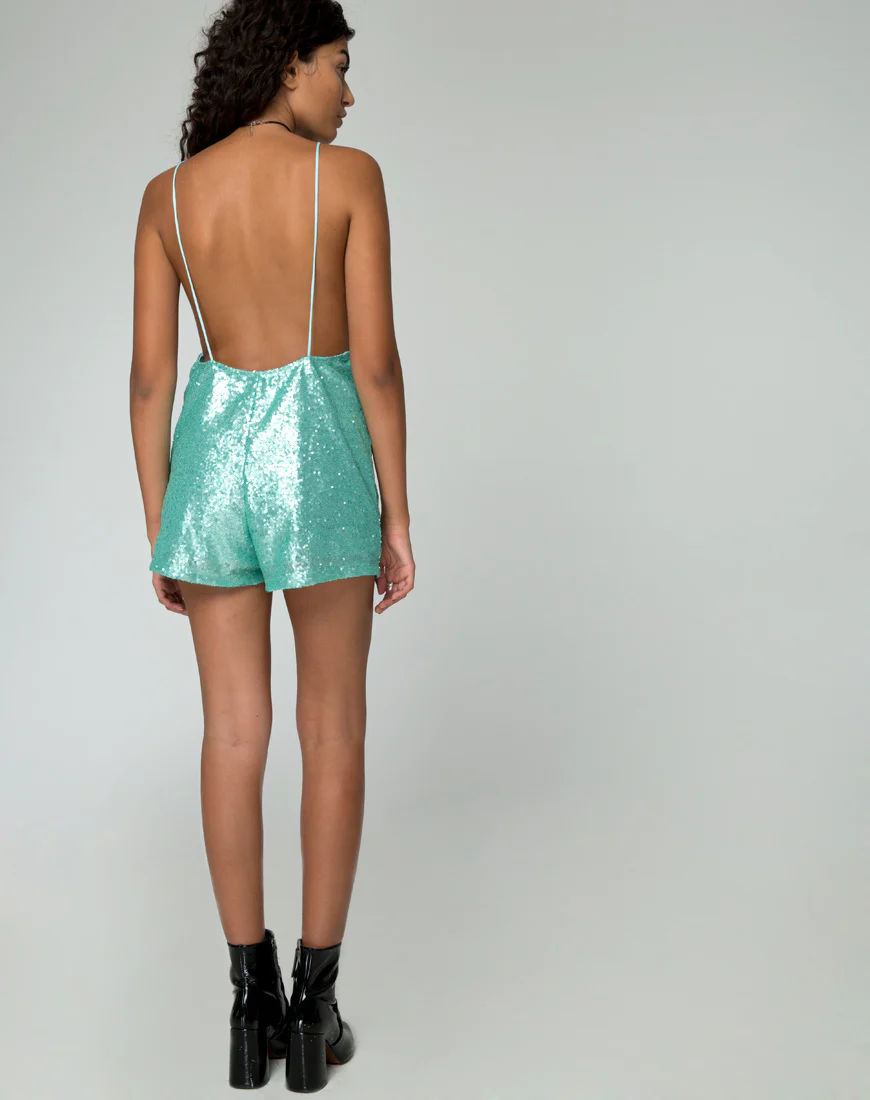 Corsica Playsuit in Peppermint Mini Sequin - Image 4
