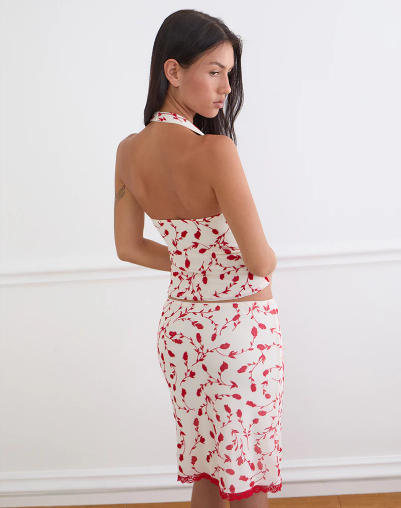 Corsita Top in Cream with Red Leafy Lily Flock - Image 5