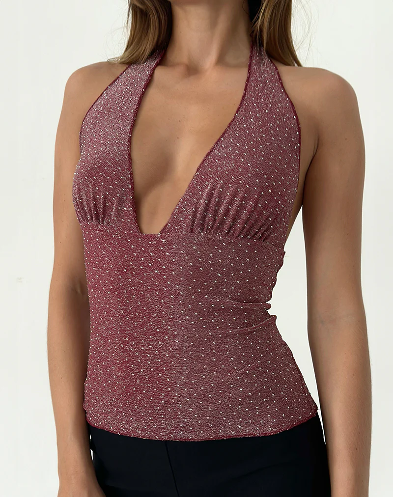 Cosimo Halter Top in Dotty Lurex Pink - Image 5