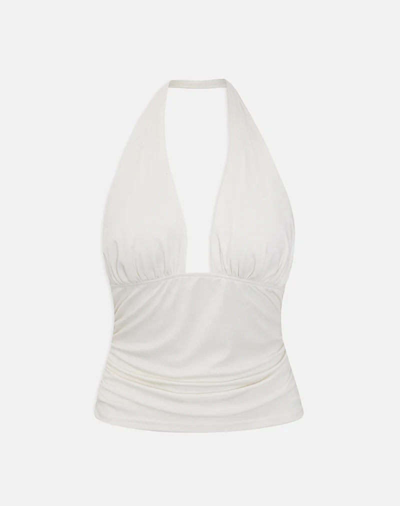 Cosimo Halterneck Top in Cream Eco Lyocell - Image 3
