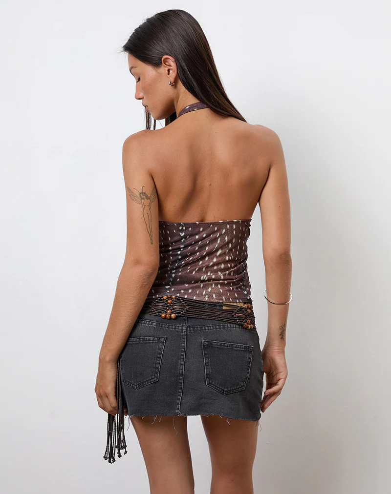 Cosimo Halterneck Top in Mesh Deer Print Brown - Image 6