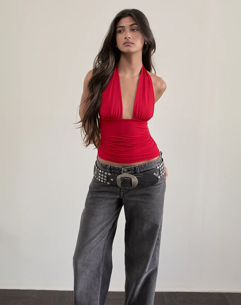 Cosimo Halterneck Top in Red - Image 3