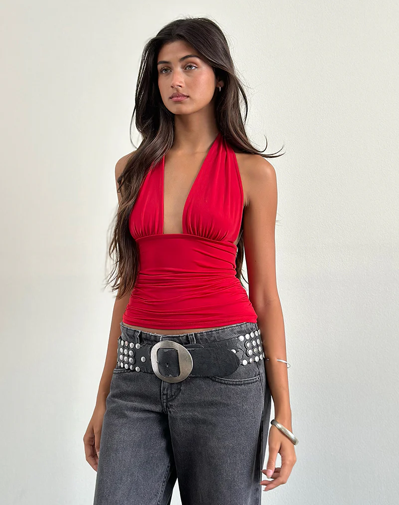 Cosimo Halterneck Top in Red - Image 6