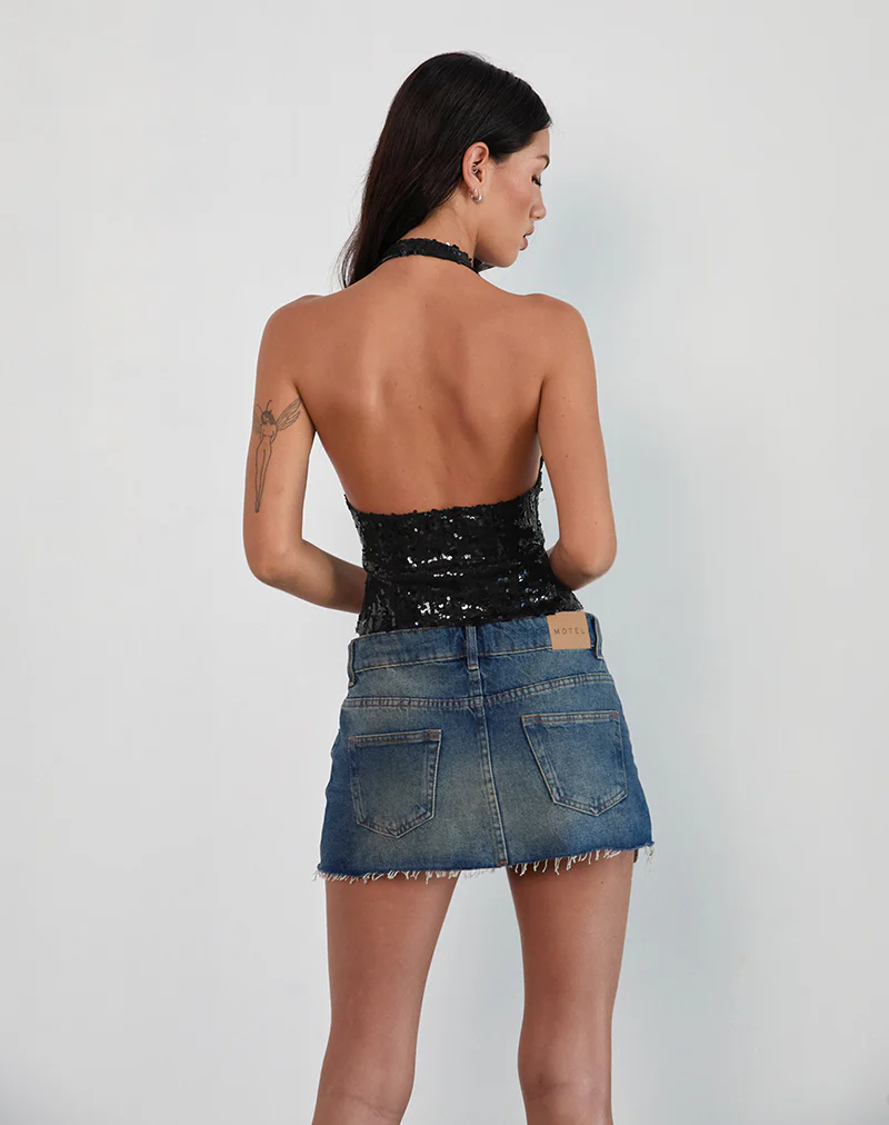 Cosio Halterneck Top in Mix Sequin Black - Image 5