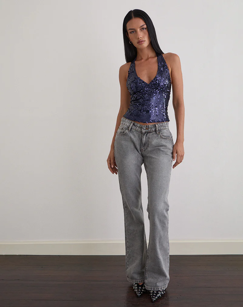 Cosio Halter Top in Mix Sequin Navy - Image 3
