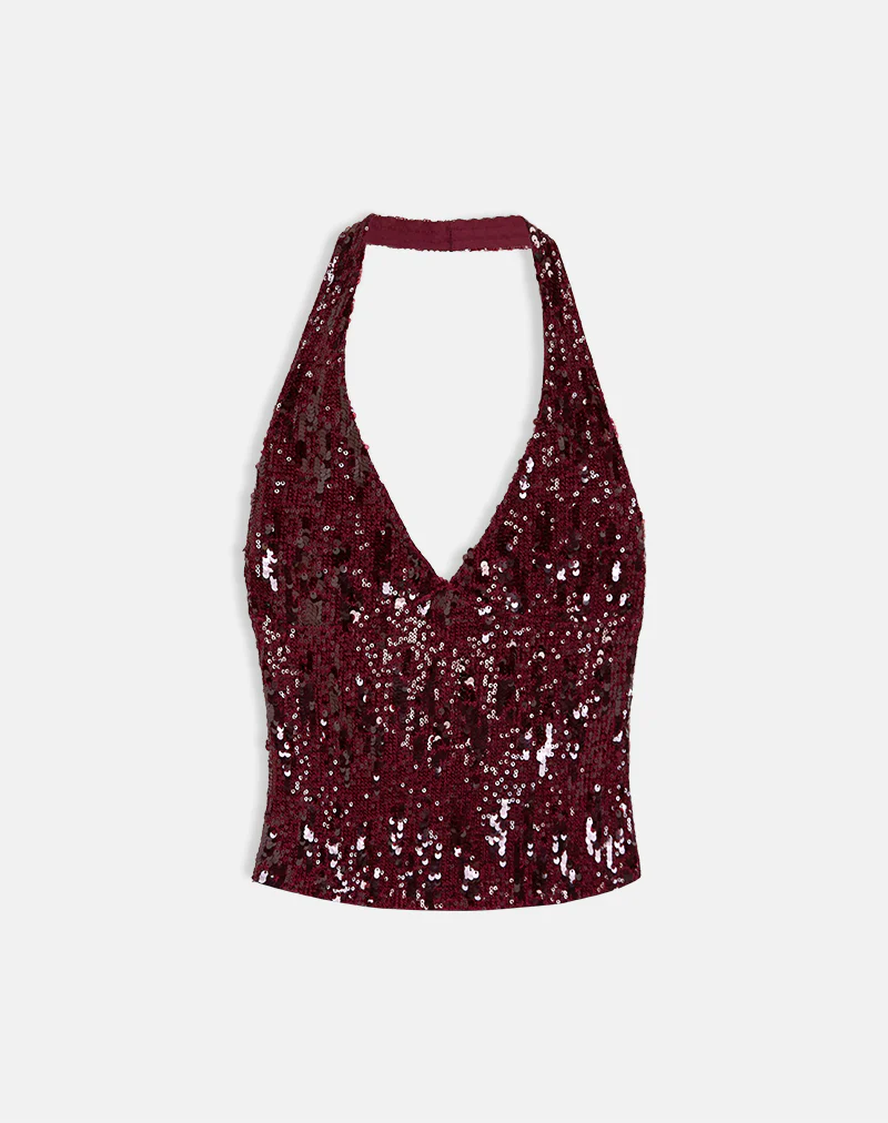 Cosio Halter Top in Mix Sequin Red - Image 2