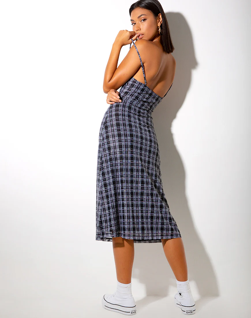 Cotina Midi Dress in Inkblot Check Black and White - Image 5
