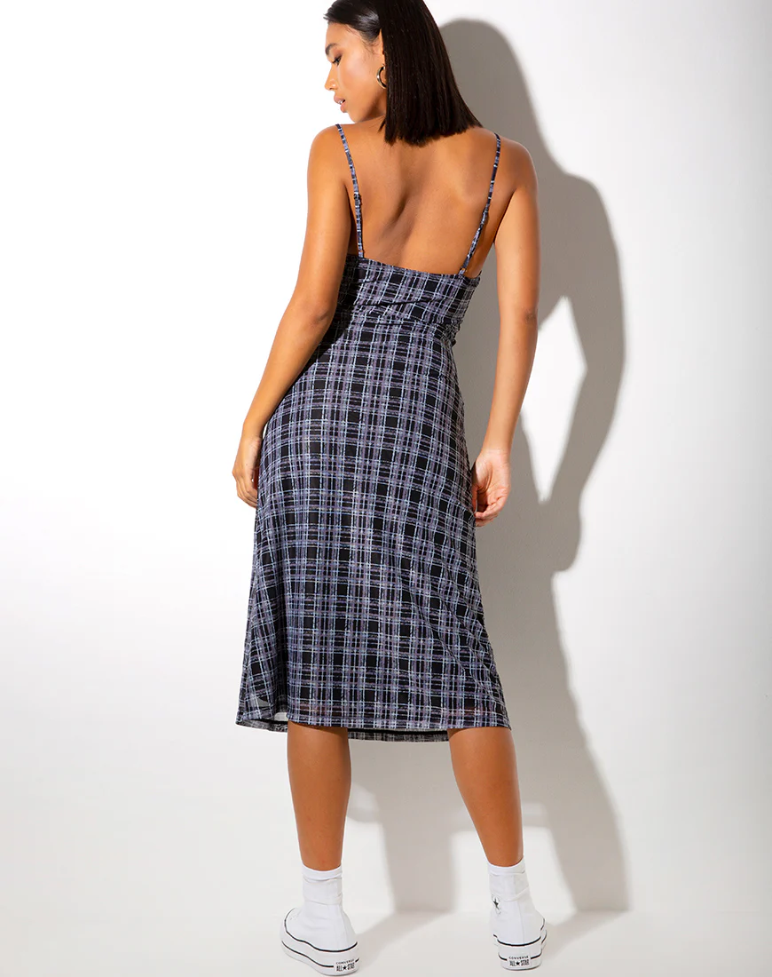 Cotina Midi Dress in Inkblot Check Black and White - Image 6