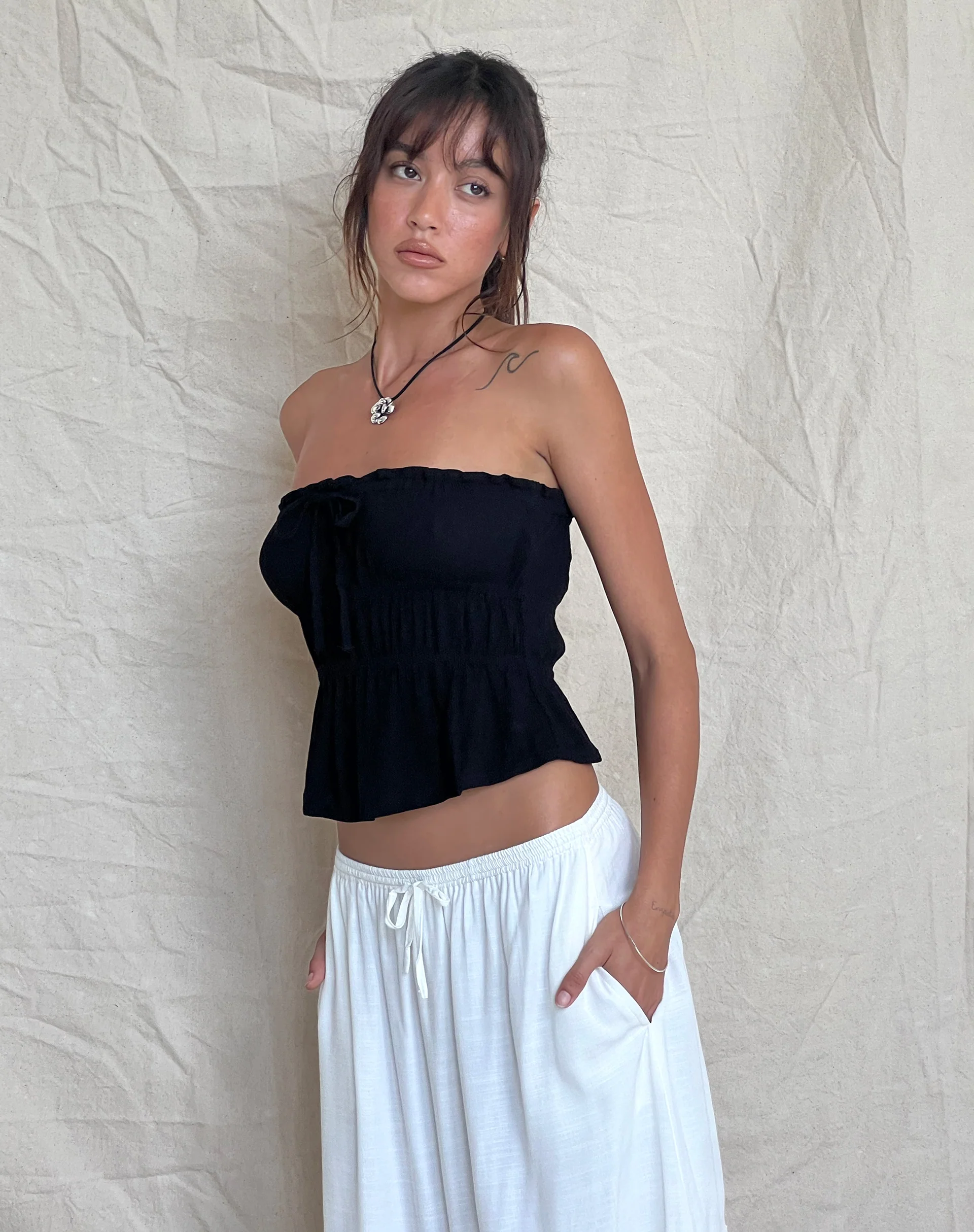 Cove Bandeau Top in Crinkle Black - Image 5