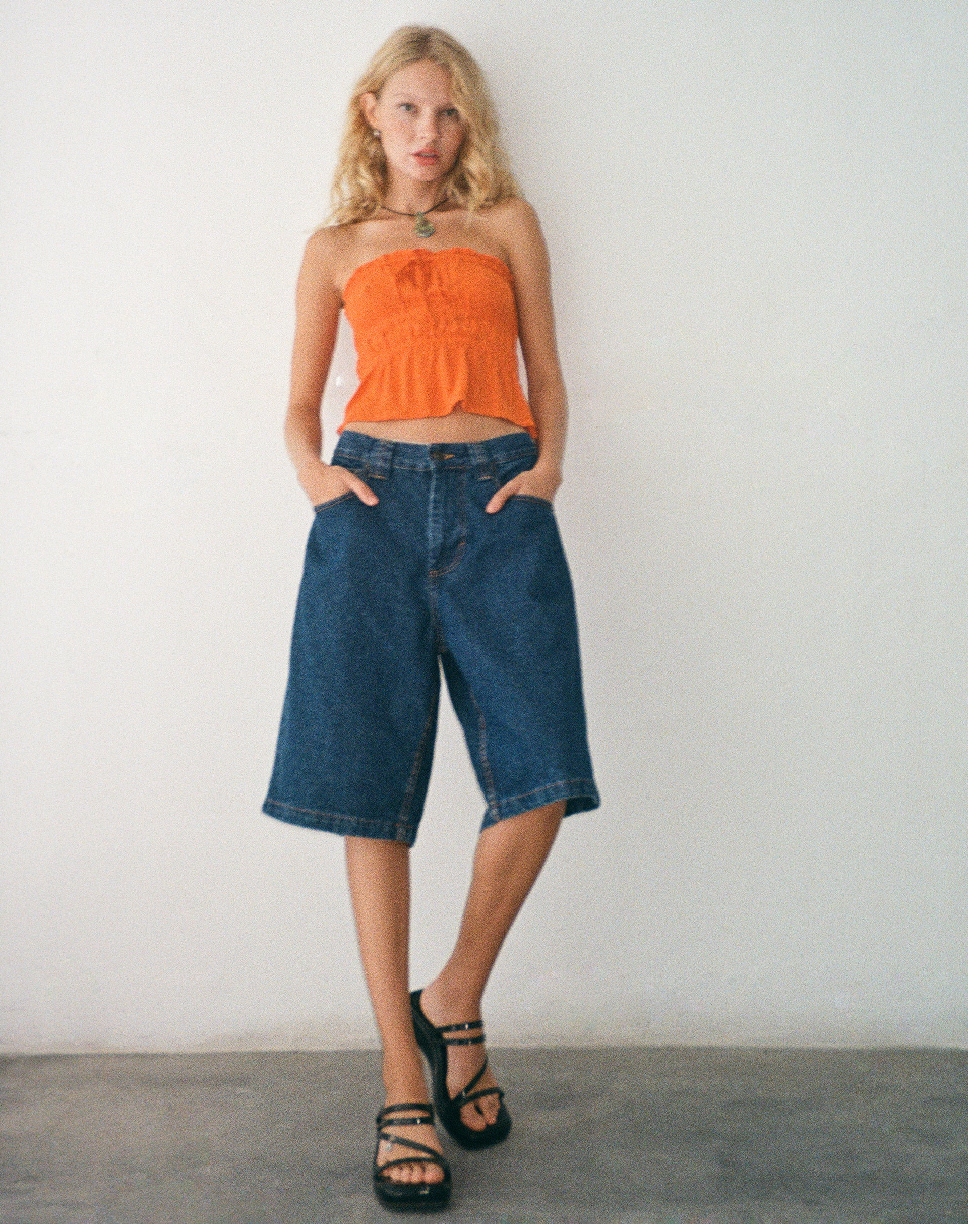 Cove Bandeau Top in Crinkle Orange - Image 4