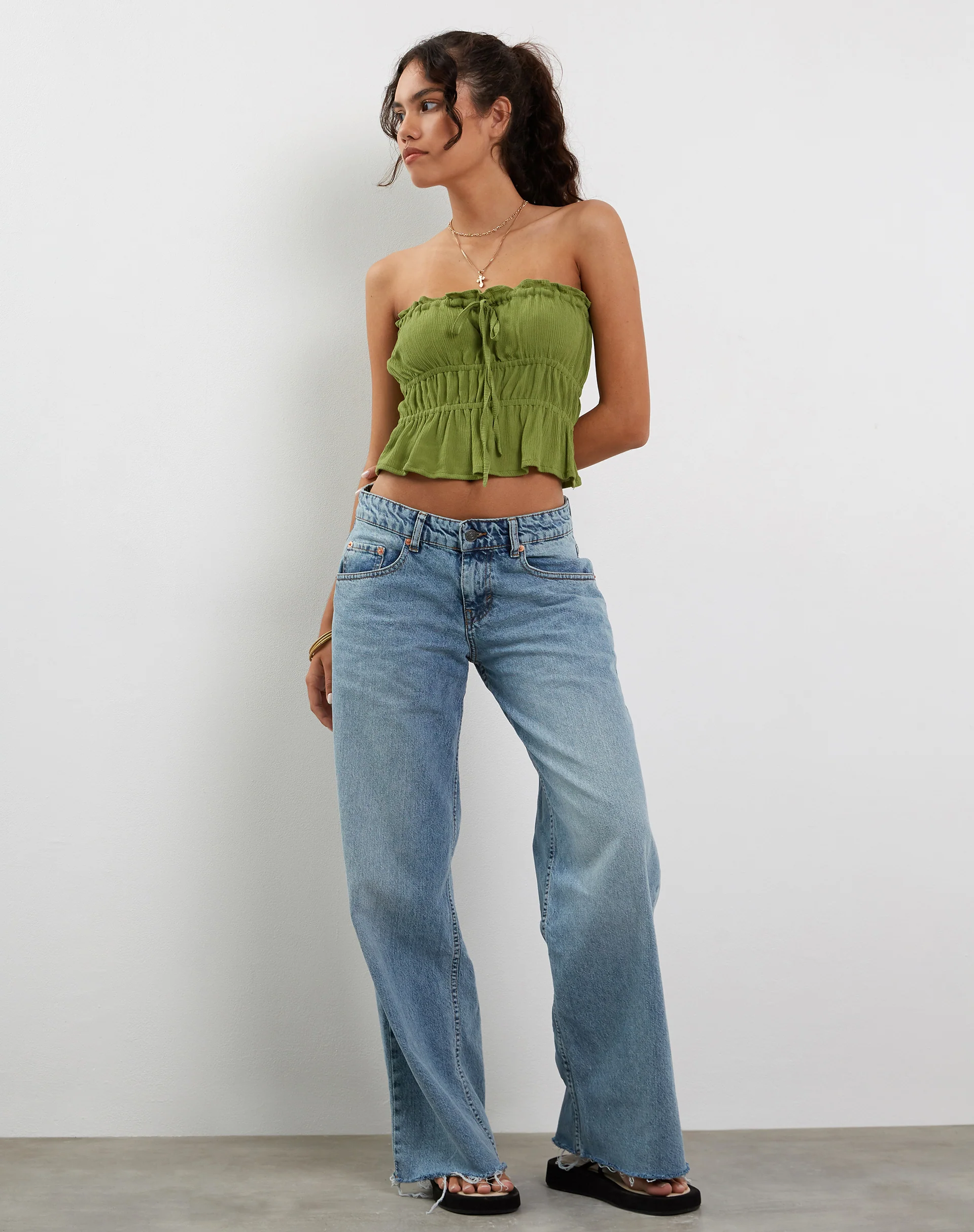 Cove Bandeau Top in Crinkle Green Sweet Pea - Image 2