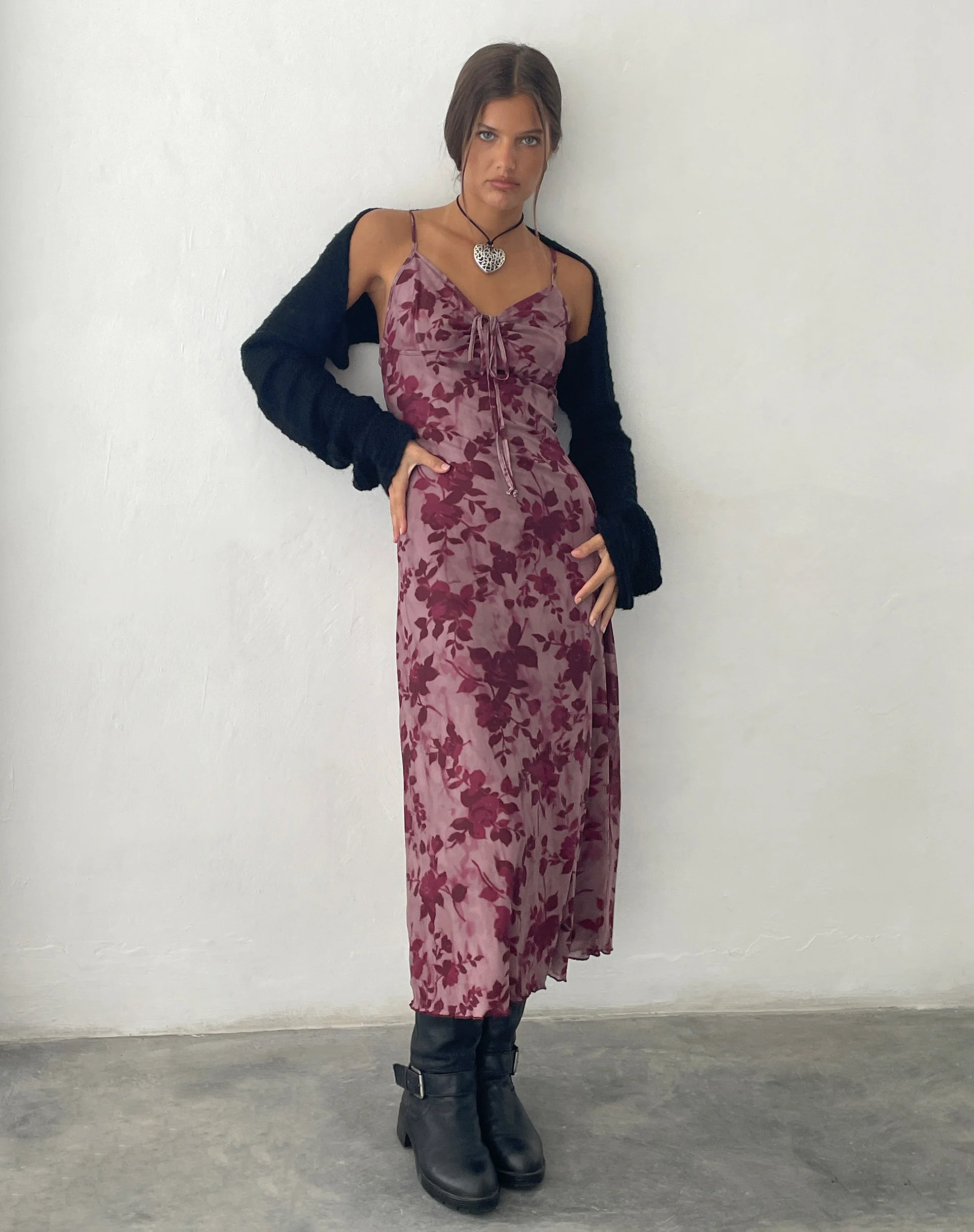 Coya Maxi Dress in Mesh Maroon Blurred Flower - Image 2