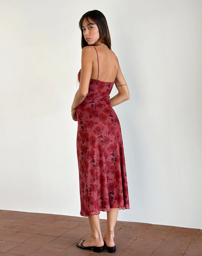 Coya Midi Dress in Fairy Floral Burgundy Flock - Image 3