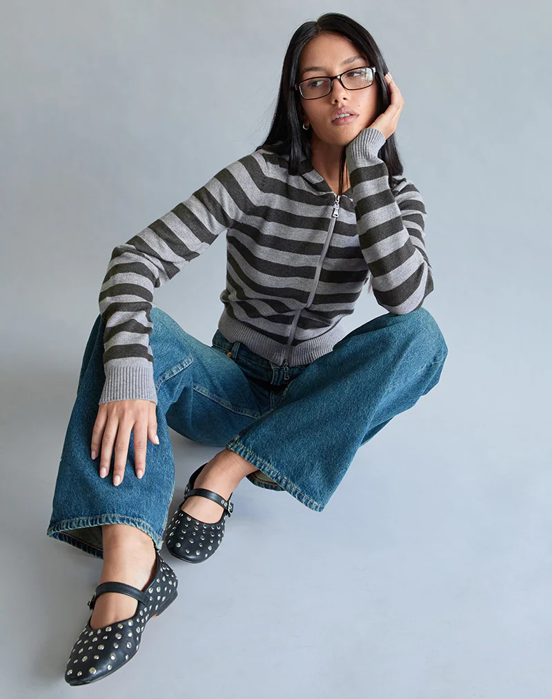 Cozyra Hooded Jacket in Stripe Grey - Image 4
