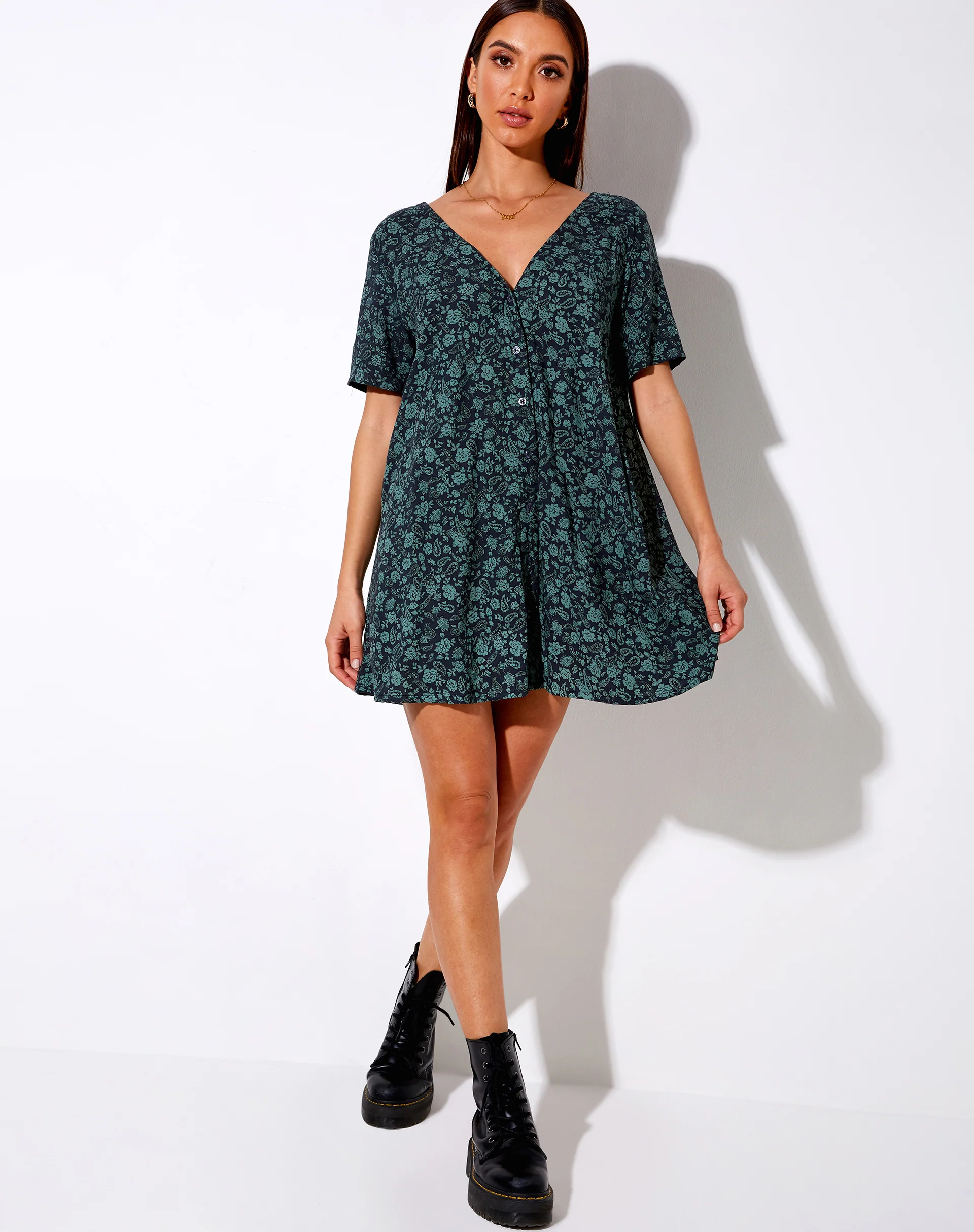Crosena Dress in Mono Paisley Sage - Image 3