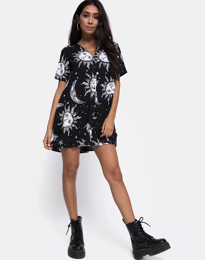 Crosena Swing Dress in Oversize Sun Moon and Stars - Image 4