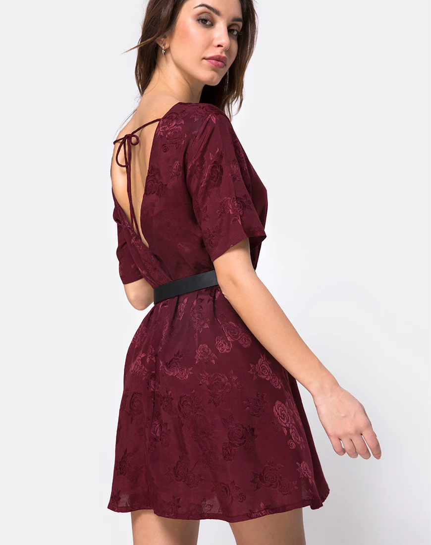 Crosena Swing Dress in Satin Burgundy Rose - Image 2