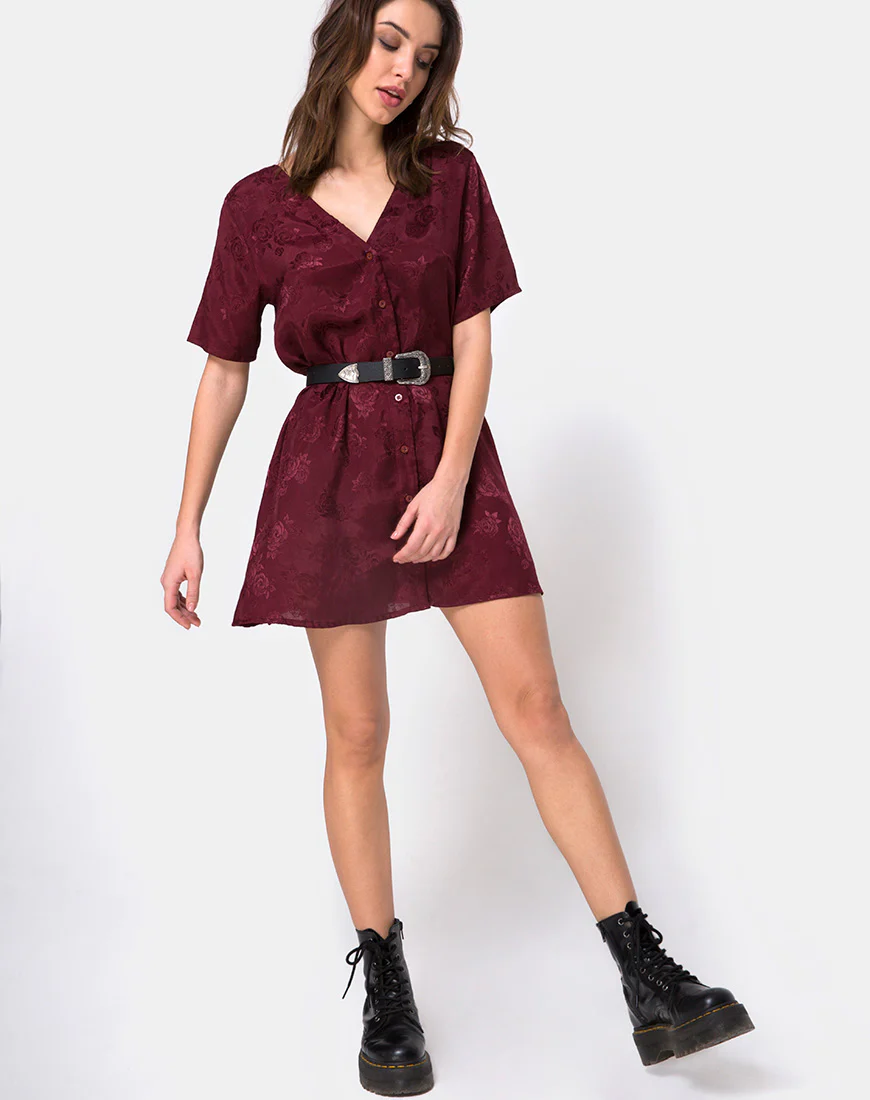 Crosena Swing Dress in Satin Burgundy Rose - Image 3
