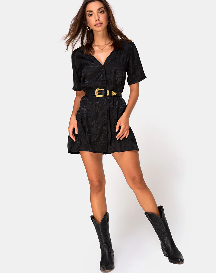 Crosena Dress in Satin Rose Black - Image 3