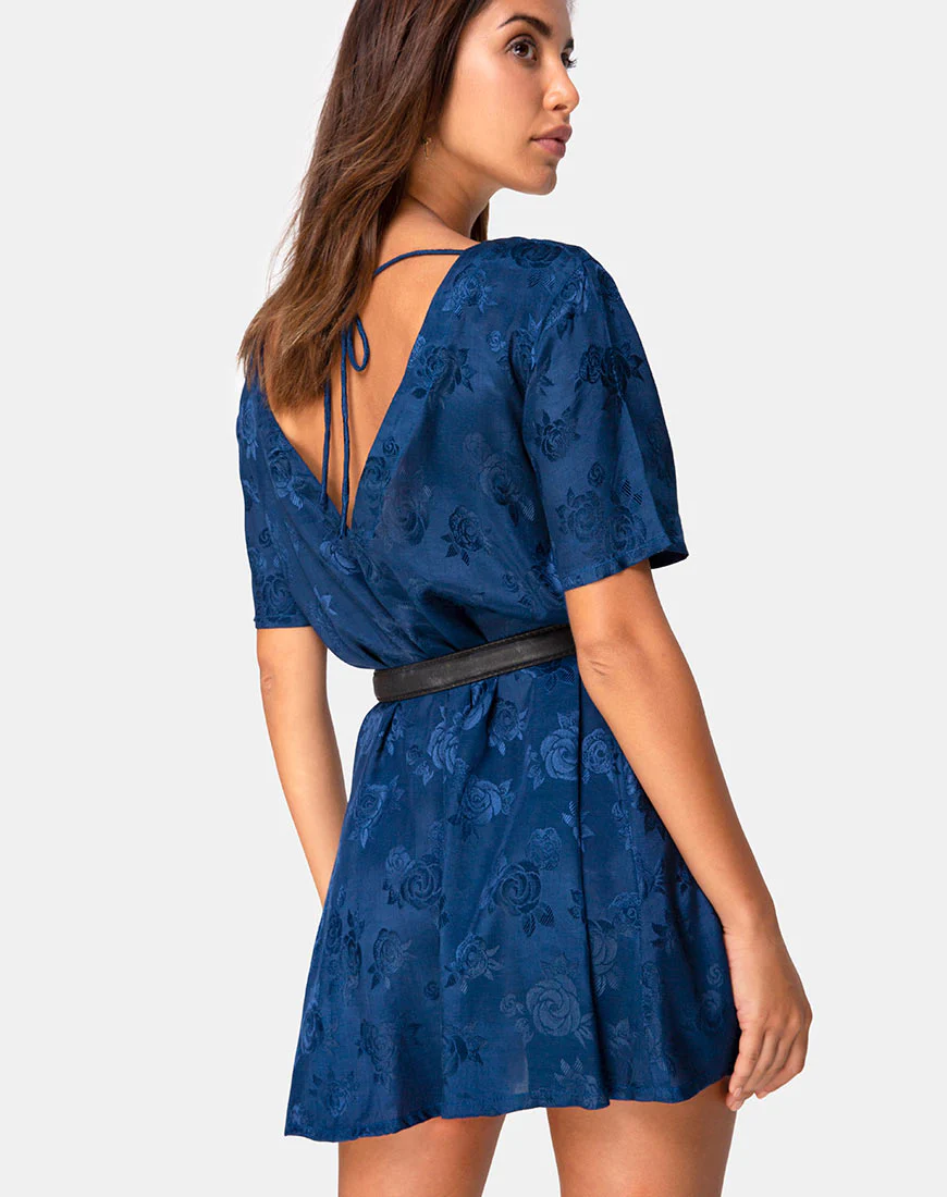 Crosena Dress in Satin Rose Navy - Image 2