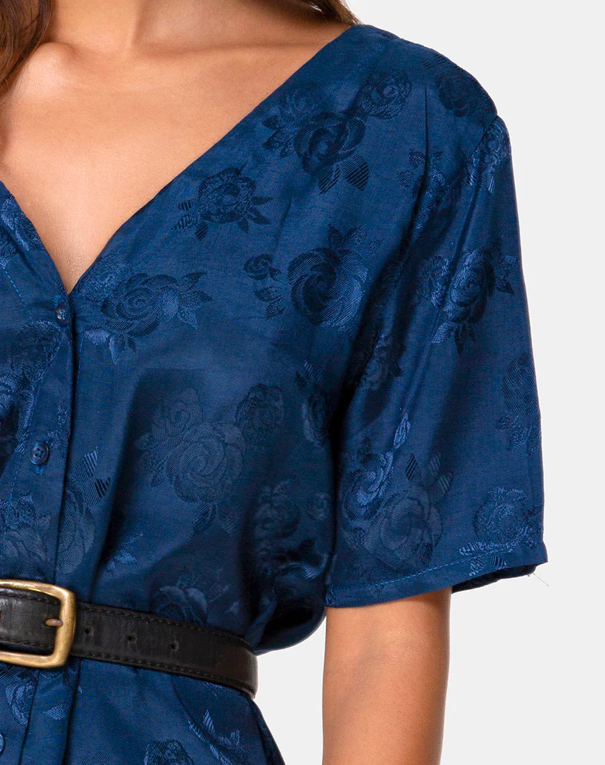 Crosena Dress in Satin Rose Navy - Image 5