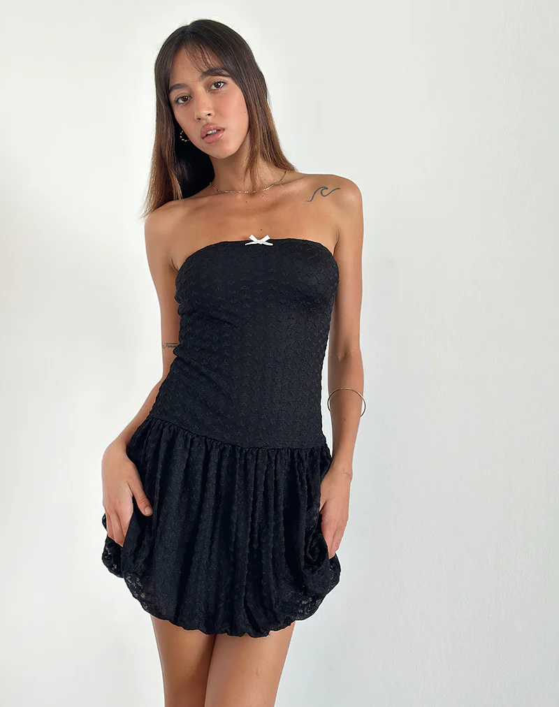 Cryolan Bandeau Mini Dress in Black Heart Lace - Image 4