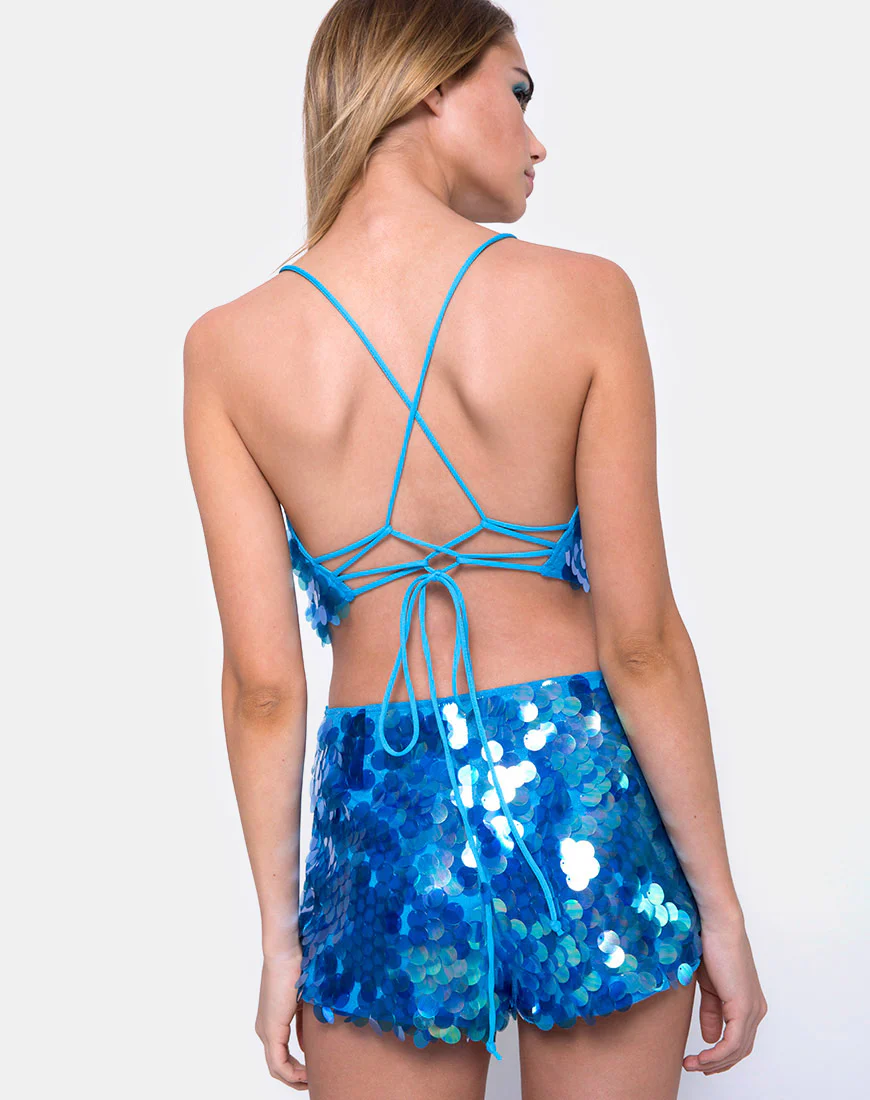 Crystal Short in Fishcale Disc Sequin Marine Blue - Image 2